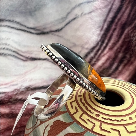 ❤️ Bumblebee Jasper Southwestern 925 Navajo Inspired Sz 8.75 Ring 9.1gms - Picture 3 of 11
